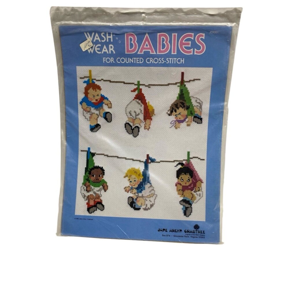 8A Wash 'n Wear Babies Cross-Stitch Kit DIY nursery projects Baby Clothesline"